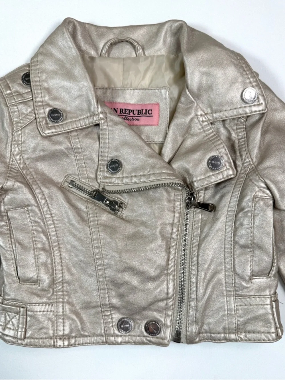 URBAN REPUBLIC Faux Leather Moto Jacket Metallic Toddler 18M Biker Chic Trendy